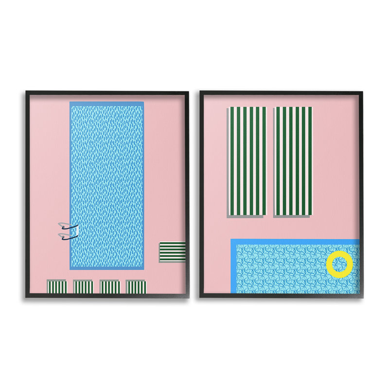 "Cadre moderne pour piscine" par Regina Moore, 2 pièces sur toile, H 14 po x l 11 po, Giclée encadrée noir minuit
