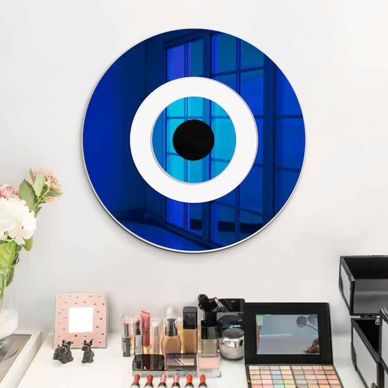 Décoration murale miroir bleu et blanc Evil Eye, H 16 po x l 16 po x P 1 po