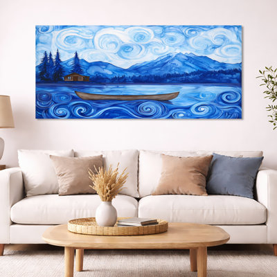 Blue Cabin Lake Wall Art, Canoe Bay Canvas, Blue Cabin Canoe Bay