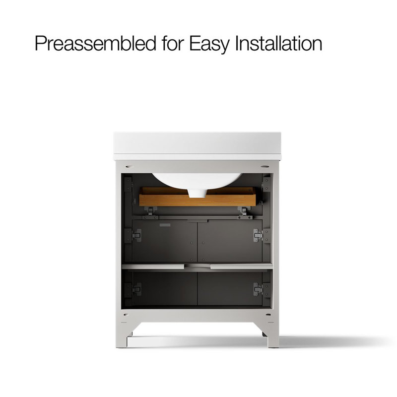 Kresla 30 In. Bathroom Vanity Cabinet With Sink And Quartz Top, Atmos Gray, Brushed Nickel