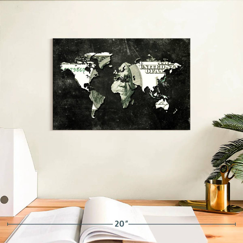 Carte du monde en dollars américains Aliaz, H 8 po x l 12 po