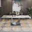 Ensemble de salle à manger de luxe moderne 9 pièces avec table de salle à manger extensible en pierre frittée de 94,5 po et 8 chaises de salle à manger en similicuir, base en U en acier inoxydable-129859775-129859774