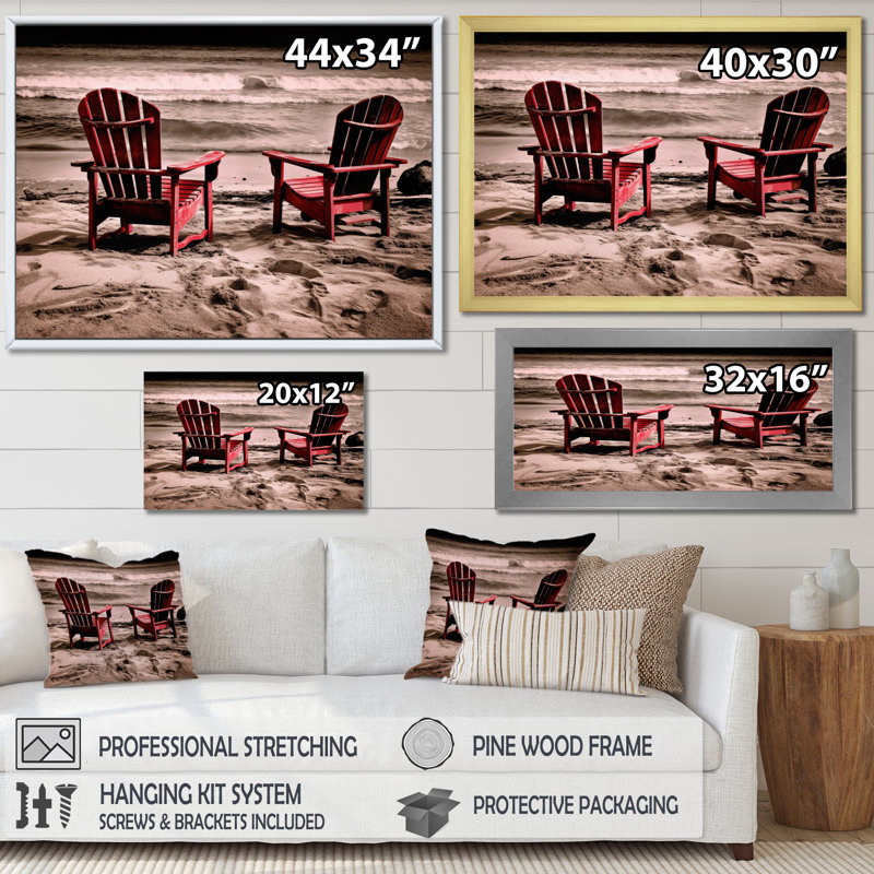 Ocean View Chairs I - reproductions d'art mural bord de mer, H 30 po x l 40 po x P 1,5 po, Encadrement doré