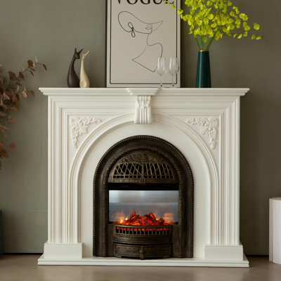 Foyer électrique 59,06 "blanc crème avec décoration et chauffage 59,06"