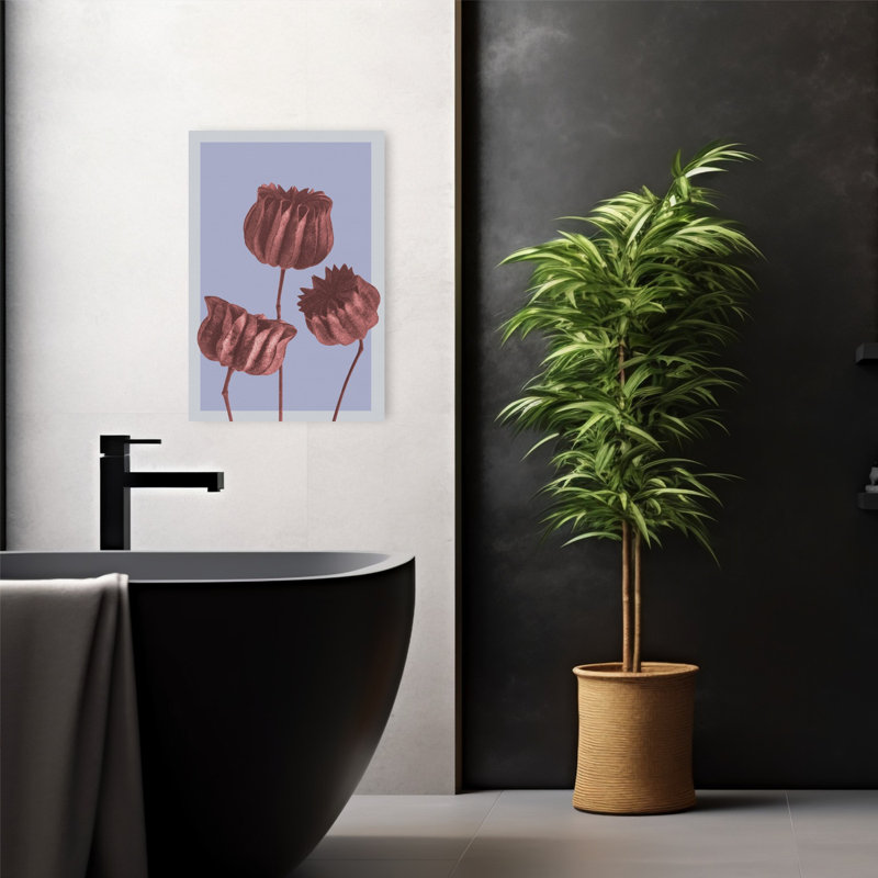 Art mural abstrait de fleurs de coquelicot botaniques abstraites minimalistes, 24" H x 16" W
