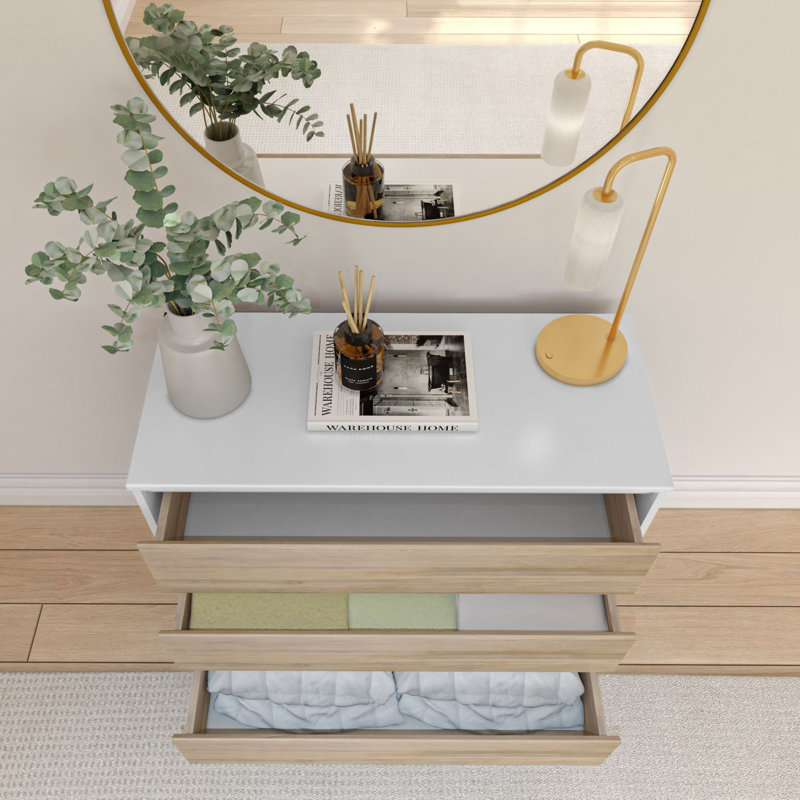 Commode 3 tiroirs Brubaker, Blanc / blond