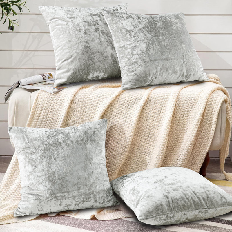 Crushed Velvet Throw Pillow Covers, Silver