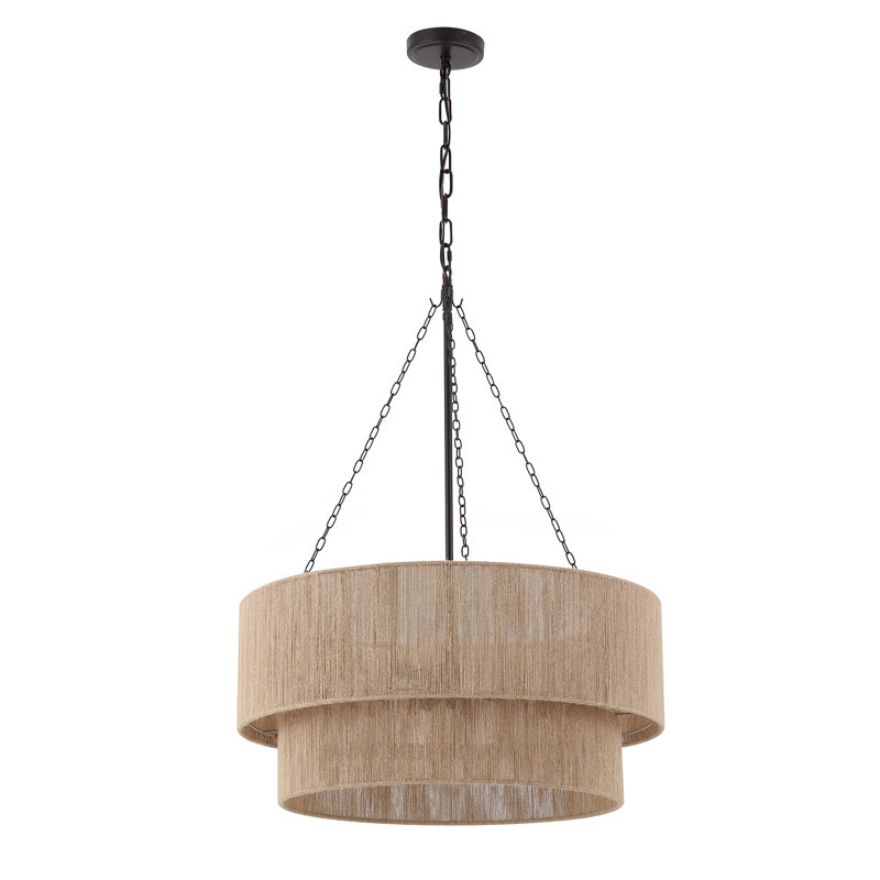 23.6" 6-Light Modern Rope Drum Chandelier, Bronze