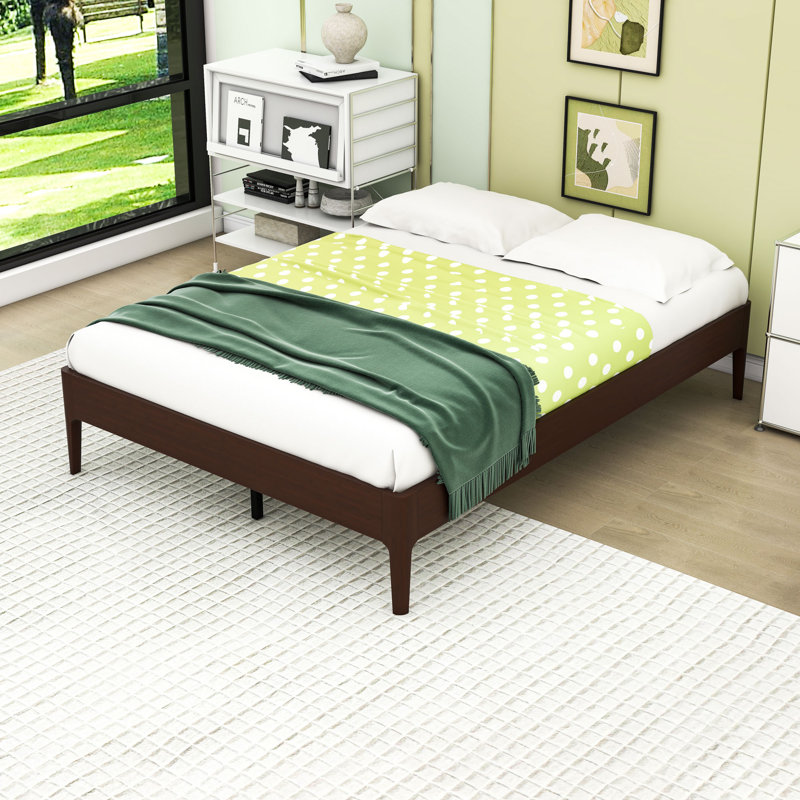 Bamboo Platform Bed with Metal Support and Underbed Storage, Chocolate, Full