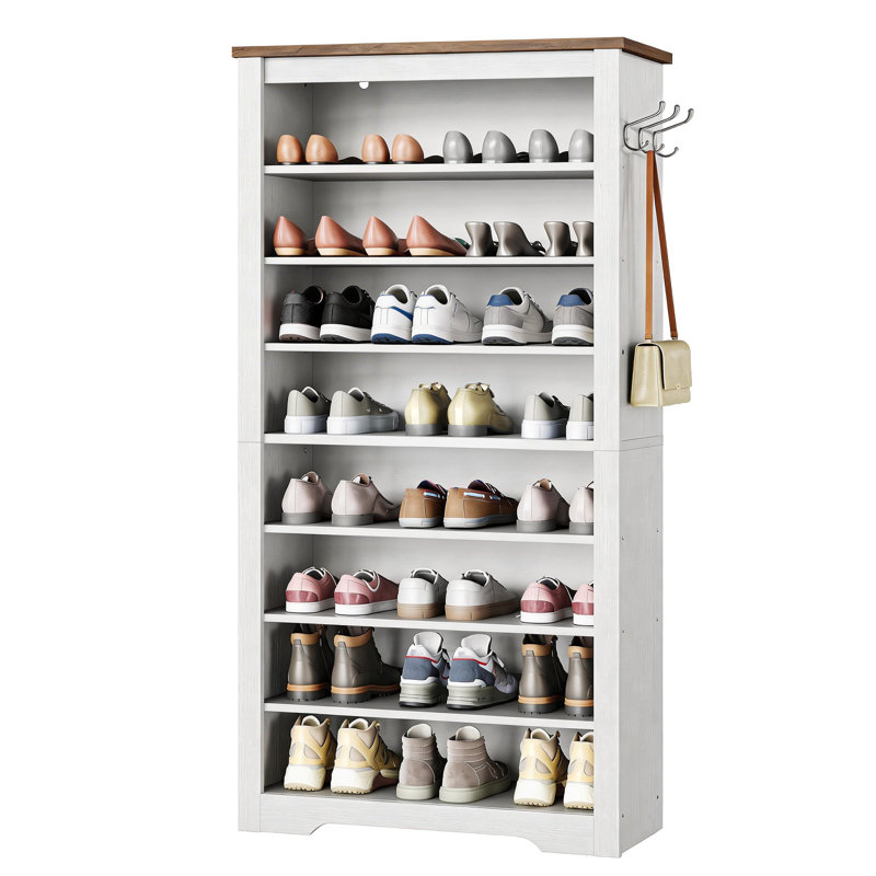 Armoire de rangement pour 32 paires de chaussures, Blanc/noyer