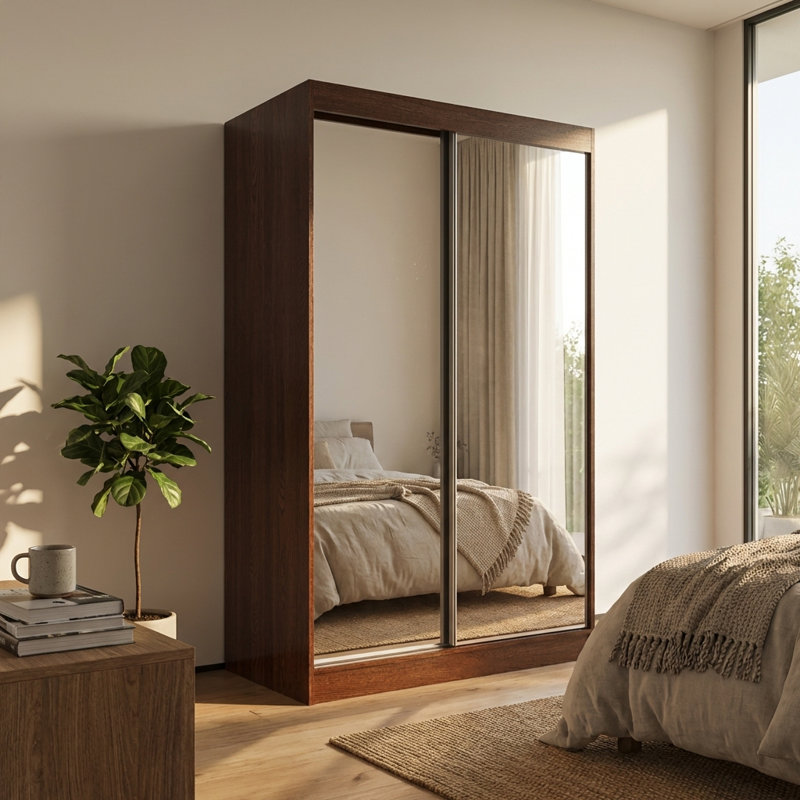 Garde-robe en wengé avec miroir Aria, H 80 po x l 47 po x P 25,5 po, Wengé
