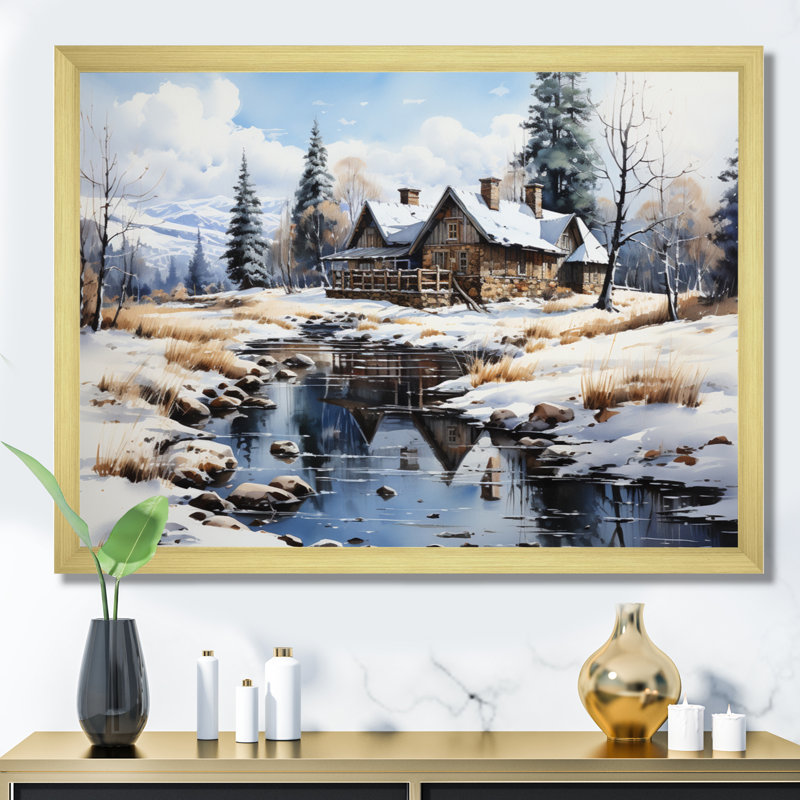 Canada Lakehouse Winter Retreat - Imprimé, H 24 po x l 32 po x P 1 po, Cadre doré à une seule photo