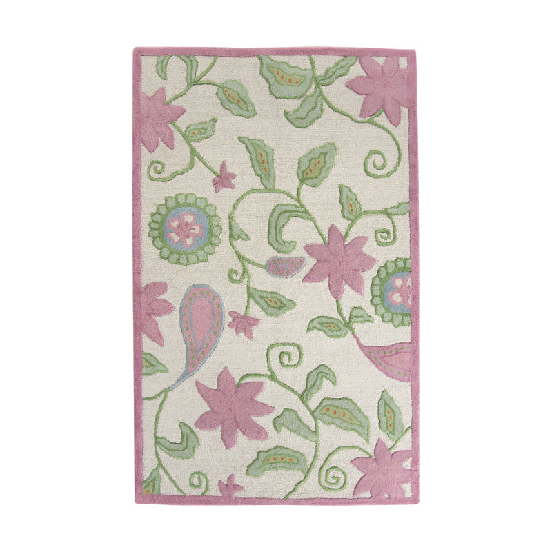 Tapis touffeté à la main ivoire / rose Claro, Rectangle 3 pi x 5 pi