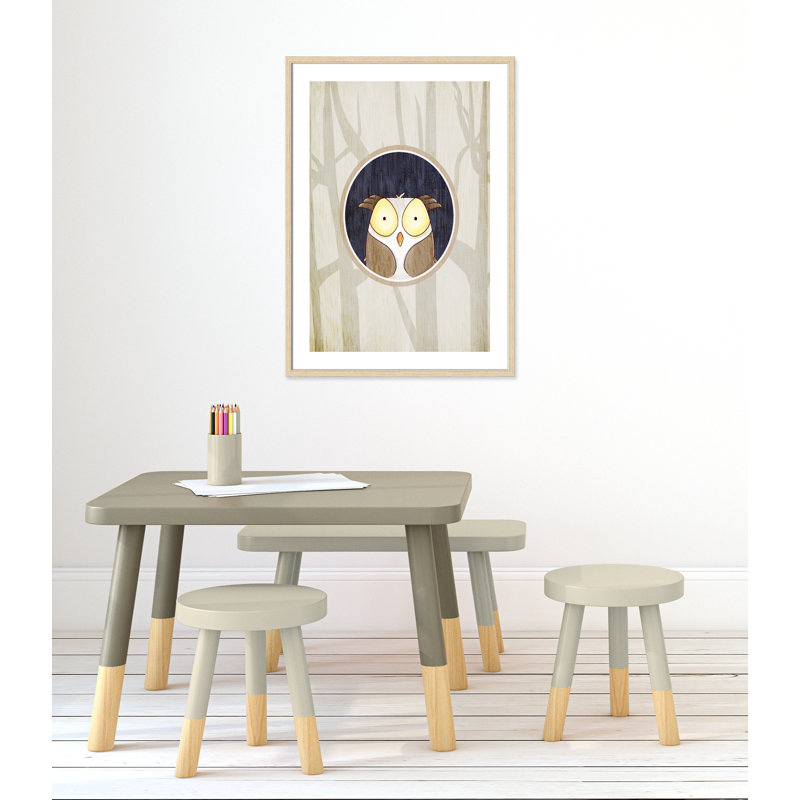 Animaux de la forêt 2, impression sur papier, H 34,5 po x l 24,5 po x P 1,18 po, Encadré de boîte beige