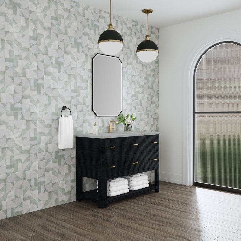 Meuble-lavabo simple l 48 po Lucian, Pierre de silicium argent victorien, Single Hole