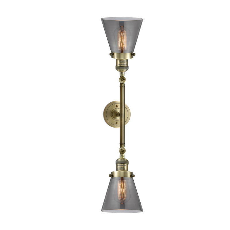 Cone 2 Light Tiltable Bath Vanity Light, Antique Brass, Smoked, Bulb Not Included