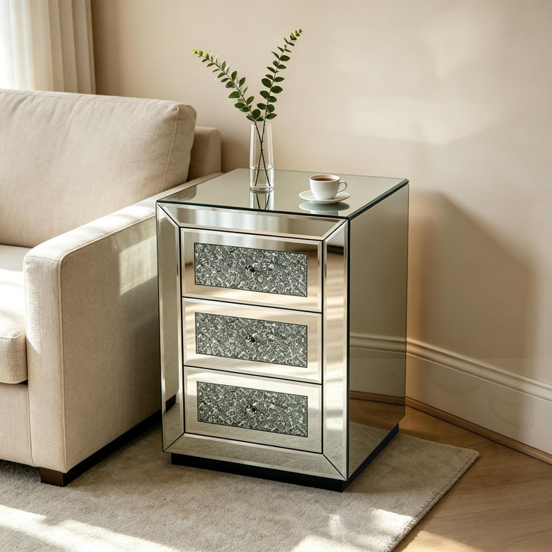 Table de chevet à miroir avec 3 tiroirs