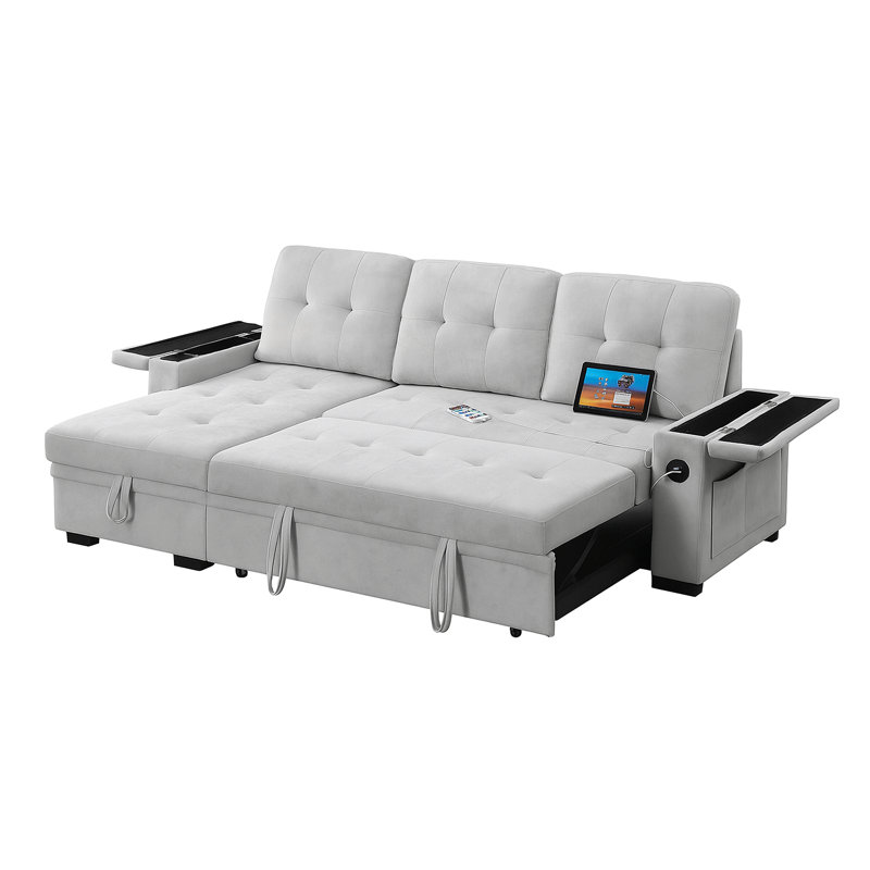 Canapé-lit modulaire réversible en tissu tissé avec méridienne de rangement, Gris