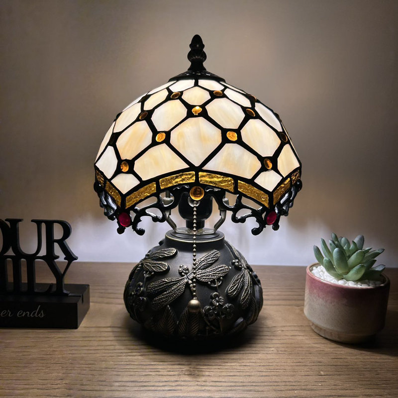 Mini-lampe de table Standiff Tiffany avec haricots de cristal en verre teint doré et ampoule DEL incluse H 12 po x l 8 po x P 8 po