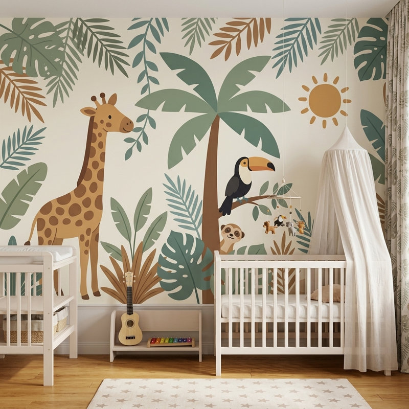 Décoration murale amovible pour chambre d'enfant Girafe tropicale, Texturé non collé, 100 po x 96 po