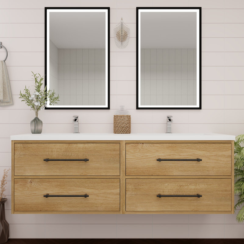 Meuble-lavabo mural 48 po avec lavabo en acrylique renforcé Victoria, Chêne