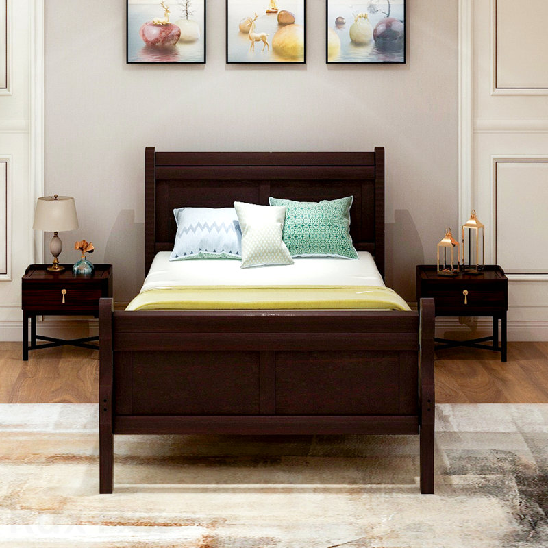 Lit plateforme avec sommier en bois, Espresso