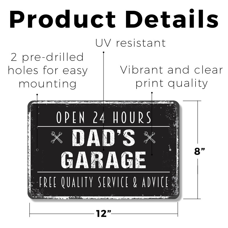 Enseigne en plastique 8 po x 12 po Dad's Garage Custom (paquet de 2)