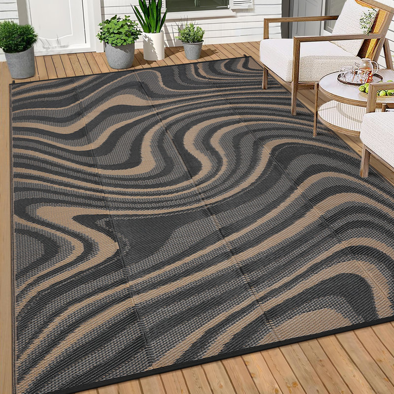 Outdoor Rug Reversible Outdoor Doormat Waterproof, Modern Plastic Straw, Abstract, Mark Resistant, Easy Clean, Portable, Low Pile, for Patio, Deck, Camping, RV