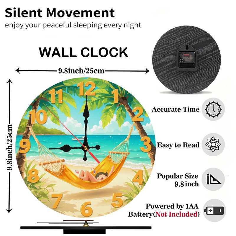 Plage, hamac, horloge, océan, été, scène de détente
