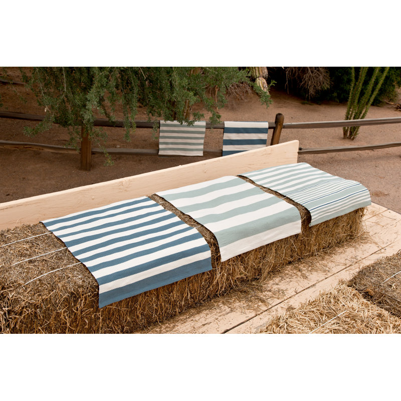 Rugby Stripe Light Blue Handwoven Indoor/Outdoor Rug, Rectangle 3' x 5'