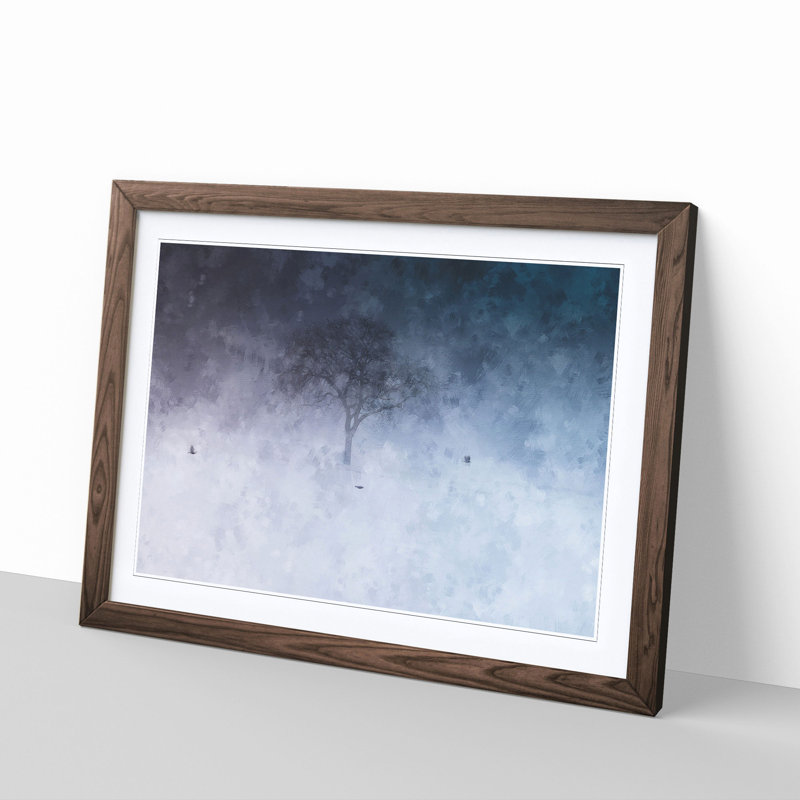 Birds Passing A Tree In Geneva Painting - Single Picture Frame Print on MDF, 24cm H x 33cm W x 2cm D, Walnut