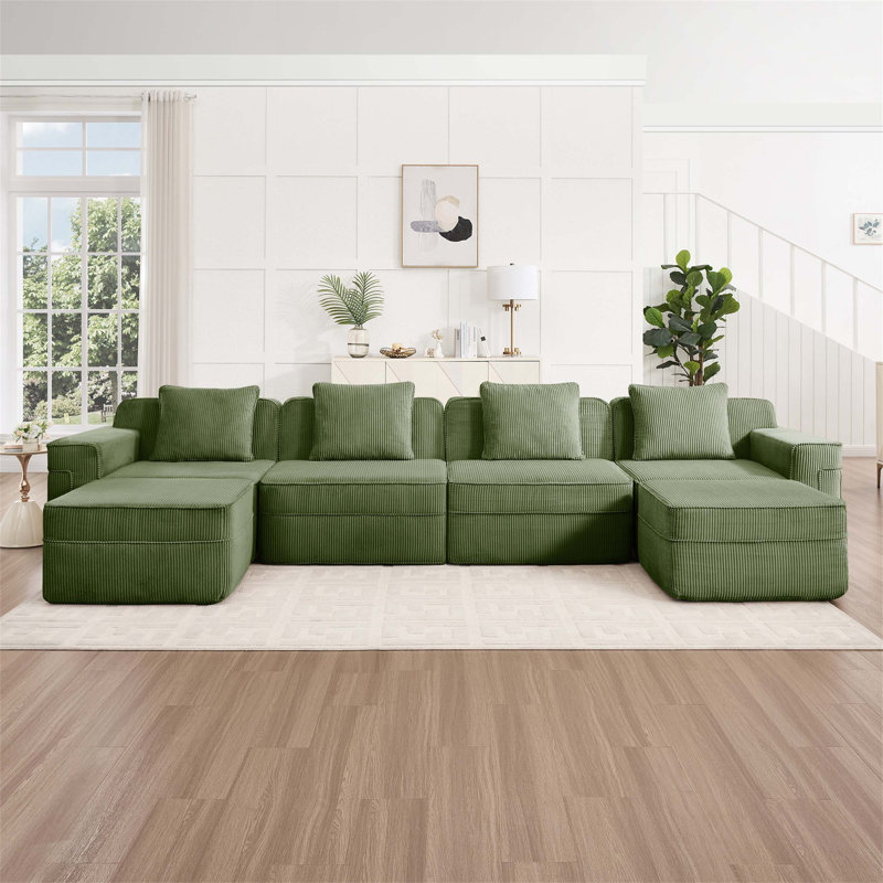 Canapé modulaire modulaire en U à 4 places avec assise profonde, confort en forme de nuage, coussins décoratifs et 2 repose-pieds mobiles pour une détente ultime