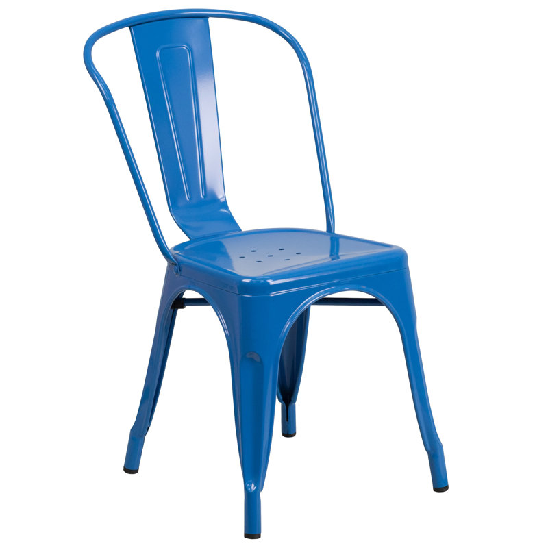 Luke Blue Metal Indoor-Outdoor Stackable Bistro Chairs, Set of 4