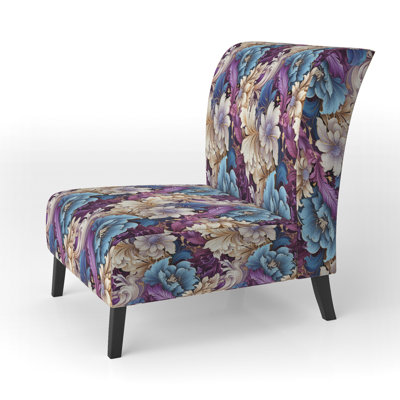 Gatsby Paisley Deco Blue And Purple Flowers - Upholstered Farmhouse Slipper Chair, Blue Accent Chair