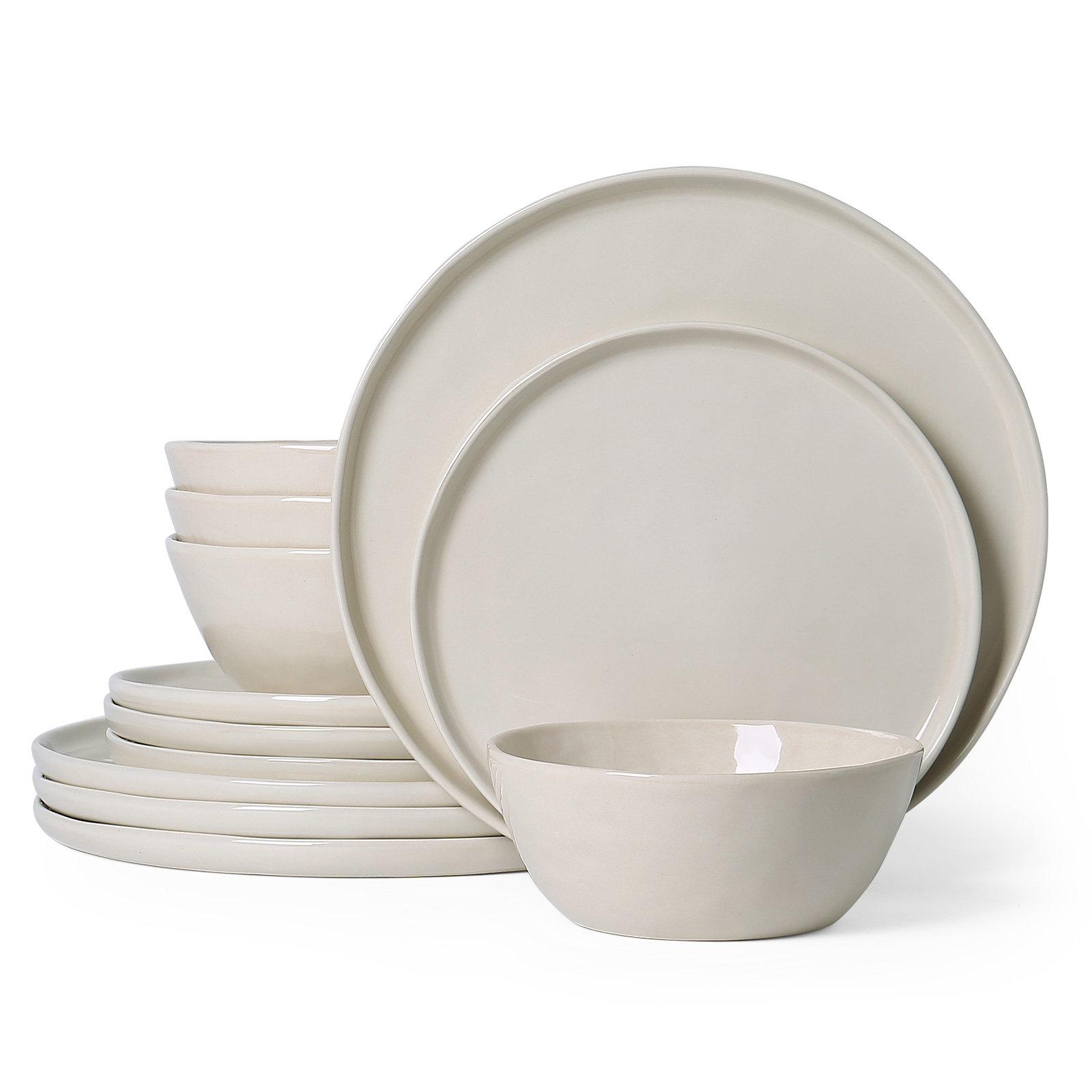 Poise  12 Piece Water Ripple Design Stoneware Dinnerware Sets ,service For 4, Beige