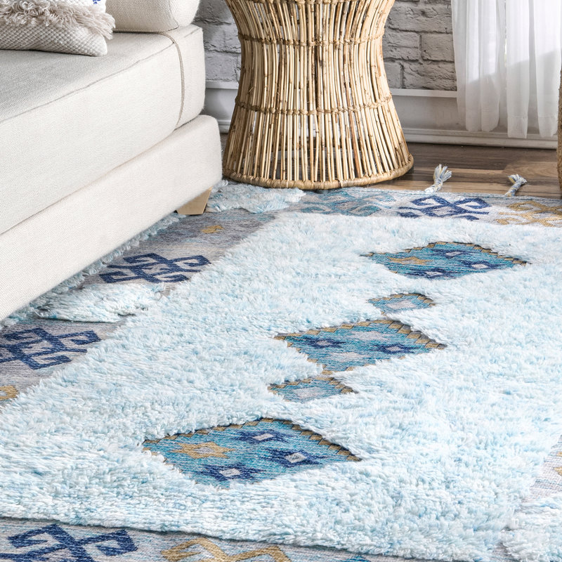 Tapis bleu touffeté à la main, Rectangle 5 pi x 8 pi