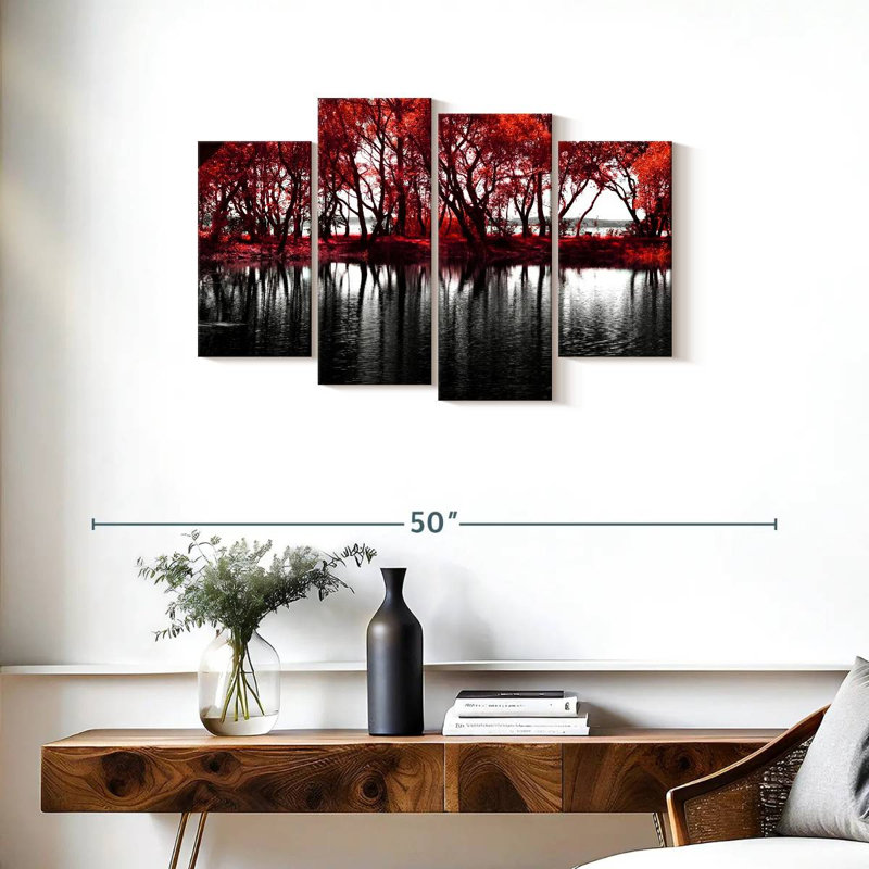 «Pop Lakeside Red Trees», reproduction d'art sur toile, H 22 po x l 36 po x P 1 po