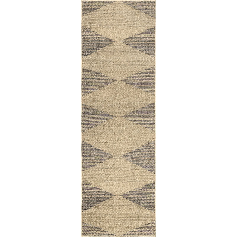 Gray and Natural Striped Washable Synthetic Runner Rug