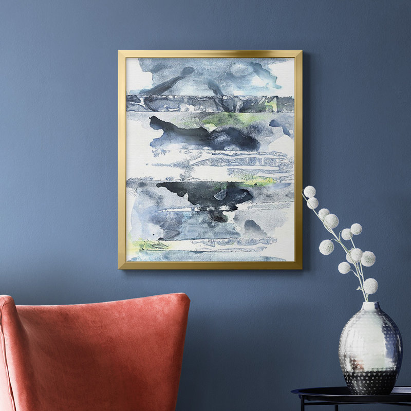 Toile encadrée de qualité supérieure Blue Memories II - prête à être accrochée, Or, H 20 po x l 16 po