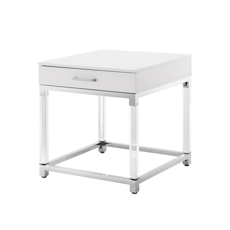 Ungar End Table with Storage, White, Chrome