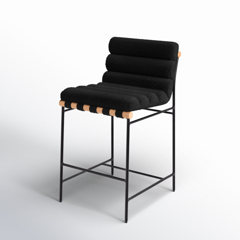 Macibella Channel Tufted Boucle Counter Stool, Black