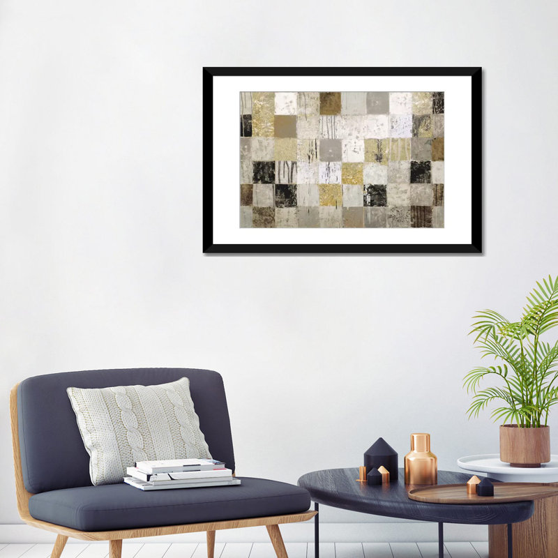 « africain mosaic ii », impression sur toile, H 24 po x l 32 po x P 1 po, Papier d'art encadré noir, Blanc