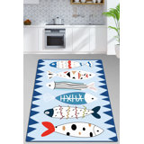 Sanders Handmade Polyester Blend Area Rug in Blue/White/Red