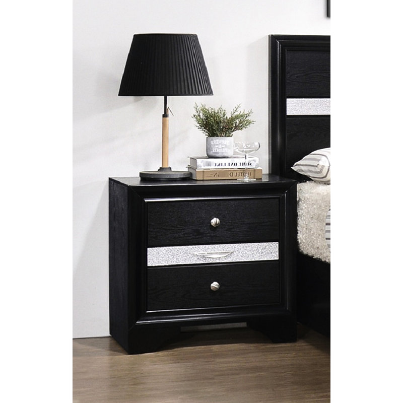 Table de chevet à 3 tiroirs en bois massif de style moderne de luxe avec finition noire