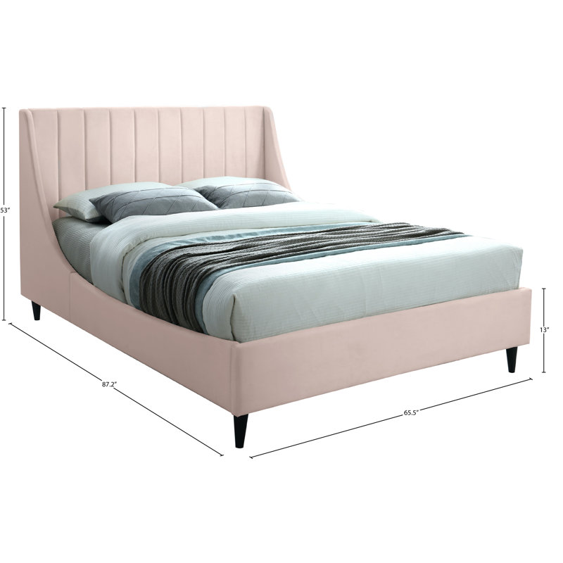 Eva Upholstered Low Profile Platform Bed, Queen, Pink Velvet