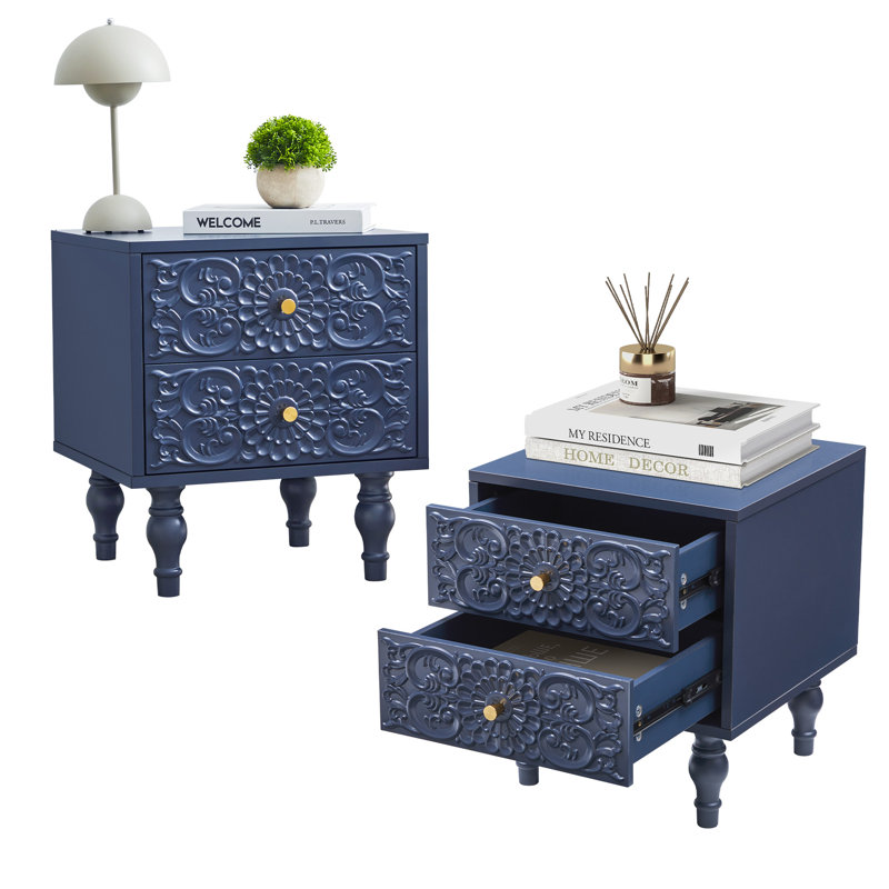 18.14'' Tall 2 Drawer Farmhouse Nightstands, Blue