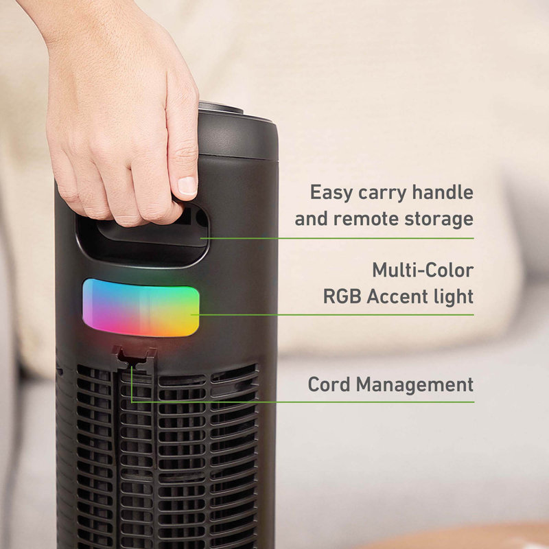Holmes 42" Black Digital Oscillating Tower Fan with RGB Accent Light