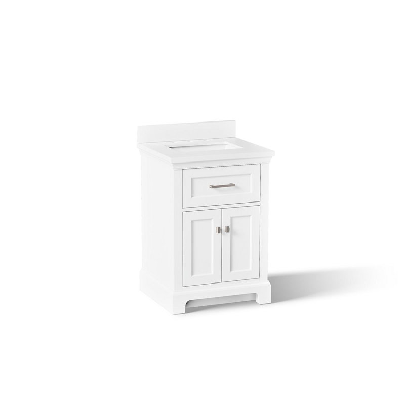 Charlemont Meuble-lavabo de salle de bain avec lavabo et comptoir en quartz, Blanc
