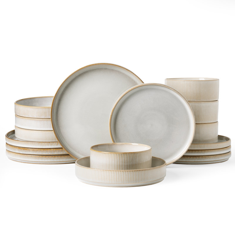 Stoneware Dinnerware Set Piece - Service for 4, Cappuccino White