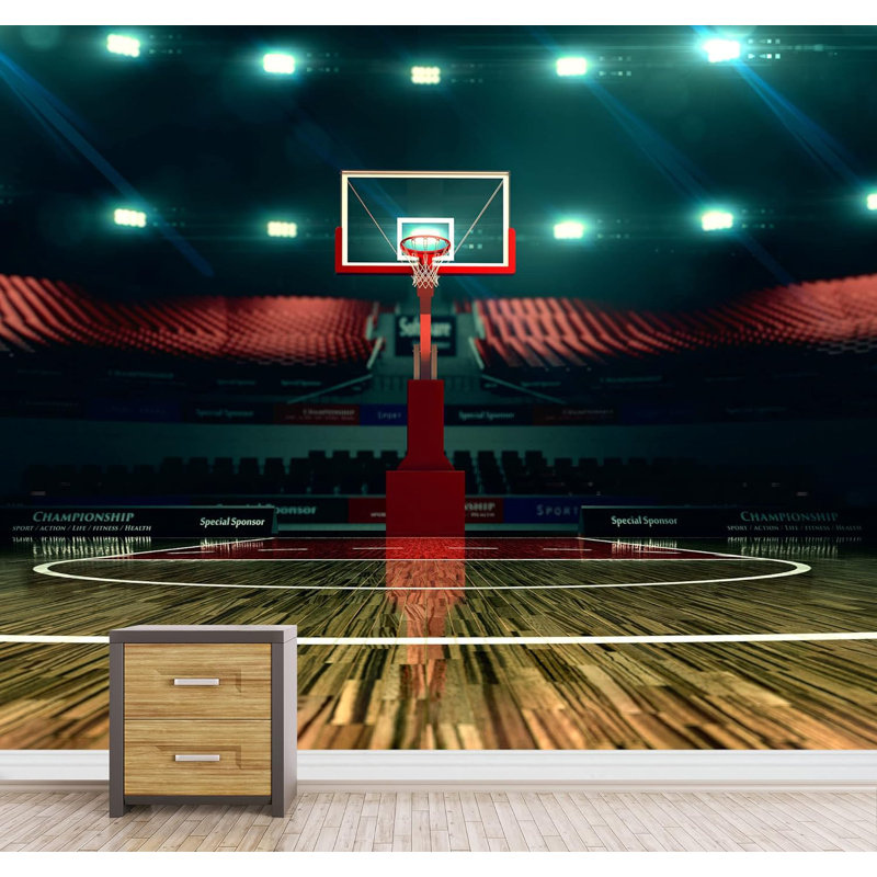 Panneau de bois avec éclairage au néon, terrain de basketball, sport, remise en forme, sport, gymnase, collage
